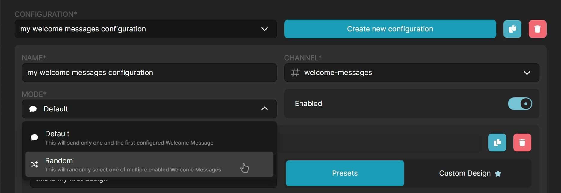 Example of selecting the Random mode Example of selecting the Random mode